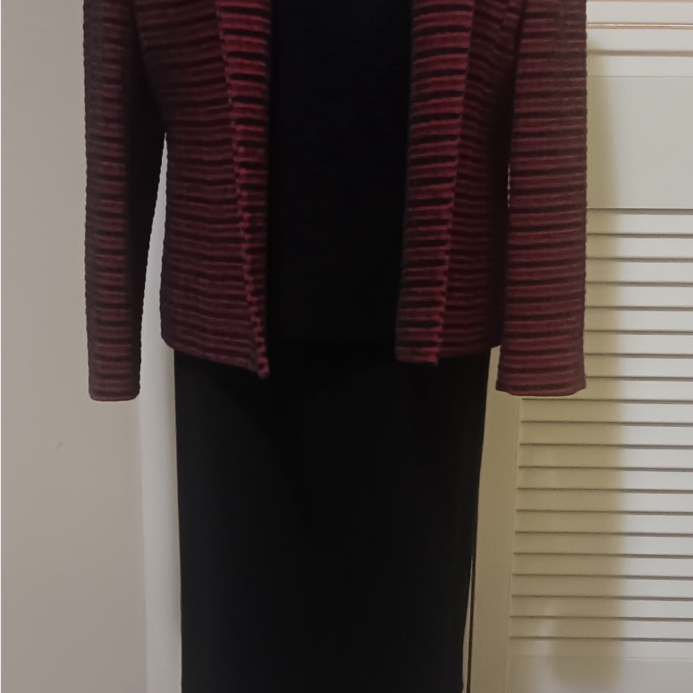 Kasper Black and Burgundy Striped Dress